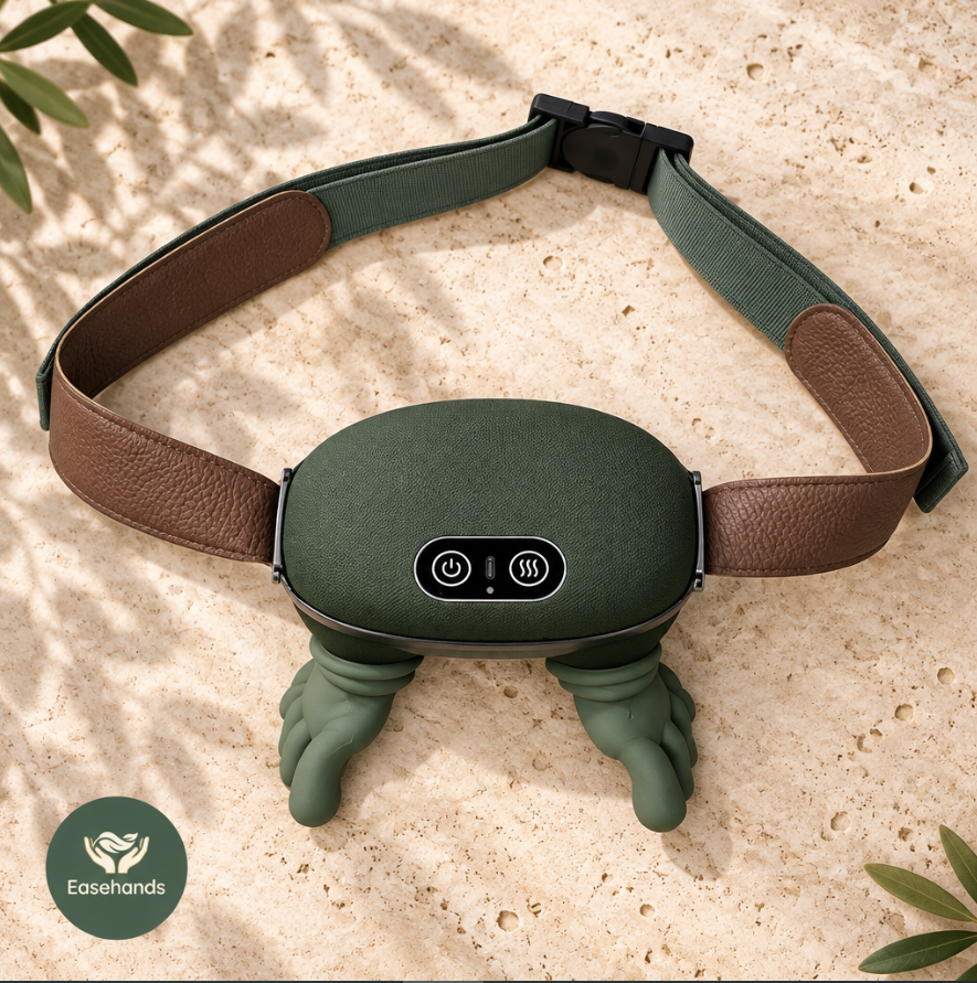 Easehands green massager laid flat with strap extended
