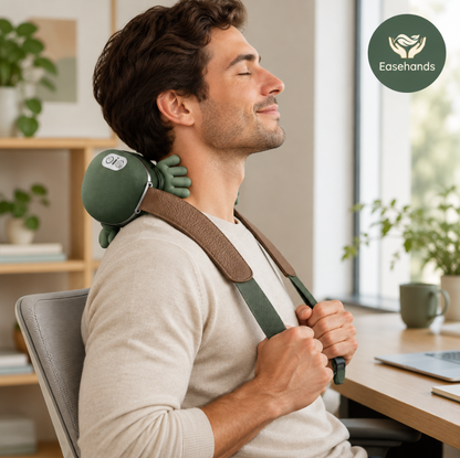 Woman using the Easehands massager at home